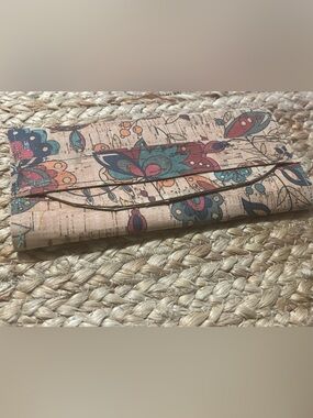 Floral Cork Wallet in Red and Teal by